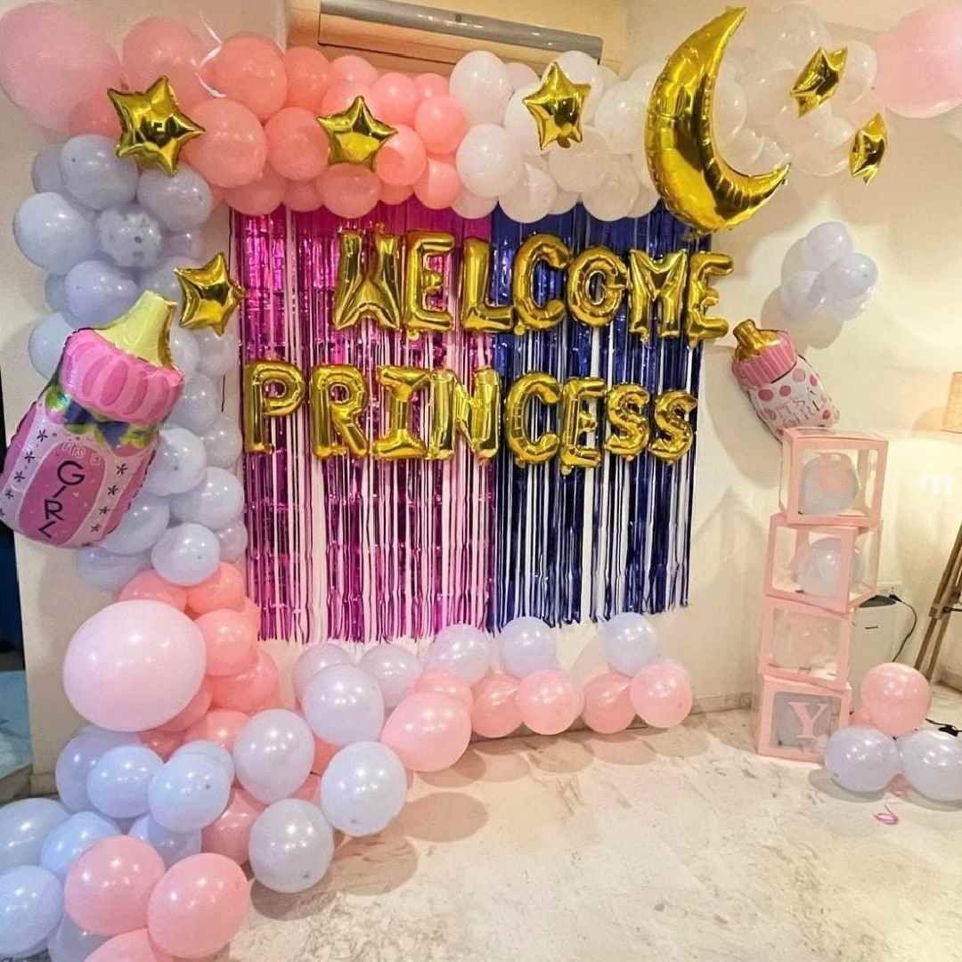 Pastel pink and lavender Welcome Princess balloon backdrop